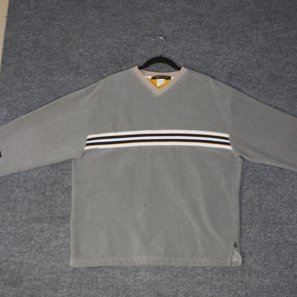 Y2K Bullhead Pullover Mens XL Gray Ribbed Nylon V-Neck Striped‎ Gorpcore Skate